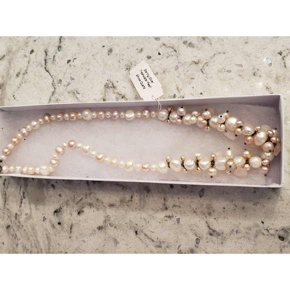 NWT Pink Freshwater Pearls with Quartz and Sterling Silver Necklace - Picture 3 of 4